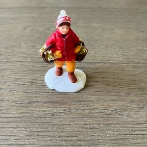 O’Well’s Christmas Village Accessory Figurine - Woman Carrying Basket of Flowers